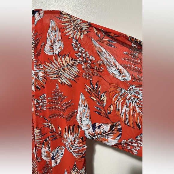 NEW Orchid Row Kimono Duster Floral Tropical Hawaiian Boho Red Sheer One Size - Picture 3 of 8